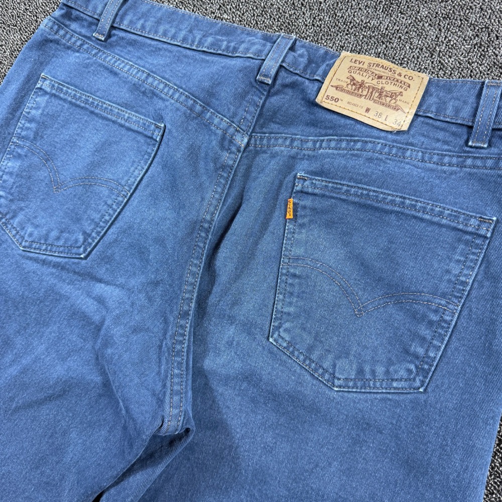 Vintage Levi's 550 Relaxed Fit Orange Tab Jeans Mens 38x34 Indigo Denim Straight